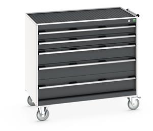 cubio mobile cabinet with 5 drawers & top tray / mat. WxDxH: 1050x650x985mm. RAL 7035/5010 or selected Bott MobileIndustrial Tool Storage Trolleys 1050mm x 525mm